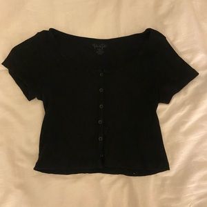 brandy melville black button down comfortable crop top, one size (fits xs-m)